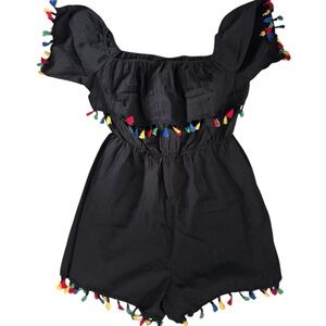 ❤️NWOT Amazon Women's Black Romper Multicolor Tassels Festival Boho XL
